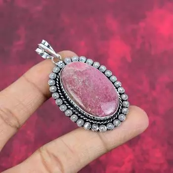 Подвеска из родонита, ювелирное изделие из цельного серебра 925 пробы с драгоценными камнями, подвеска ручной работы, подарок на День благодарения 2.44 Inches розовый