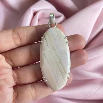 Подвеска из розового арагонита с серебряным ожерельем-цепочкой из стерлингового серебра 925 пробы