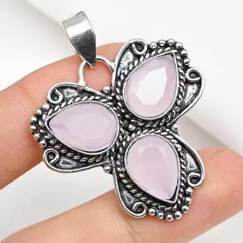 Подвеска из розового халцедона, 925 пробы, кулон из цельного серебра, ювелирные изделия ручной работы с драгоценными камнями, подарки для жены, абсолютно новый кулон 1.88 Inches розовый