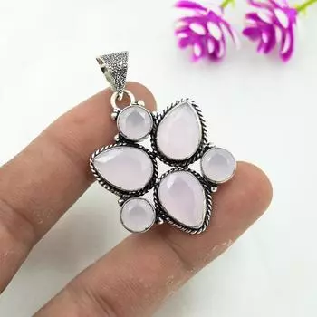 Подвеска из розового халцедона, 925 пробы, кулон из цельного серебра, ювелирные изделия ручной работы с драгоценными камнями, подарки для жены, абсолютно новый кулон 1.92 Inches розовый