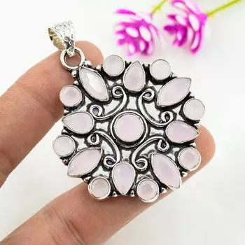 Подвеска из розового халцедона, 925 пробы, кулон из цельного серебра, ювелирные изделия ручной работы с драгоценными камнями, подарки для жены, абсолютно новый кулон 2.55 Inches розовый