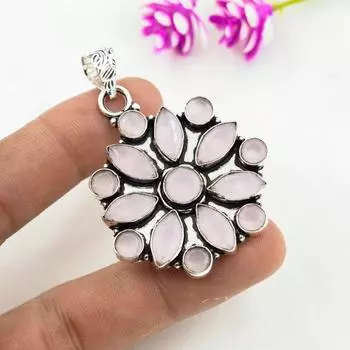 Подвеска из розового халцедона, 925 пробы, кулон из цельного серебра, ювелирные изделия ручной работы с драгоценными камнями, подарки для жены, абсолютно новый кулон 2.16 Inches розовый