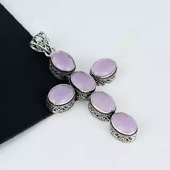 Подвеска из розового халцедона, серебро 925 пробы - Ручная работа, дизайн креста, украшение на каждый день, уникальная подвеска из розового халцедона 2.95 розовый