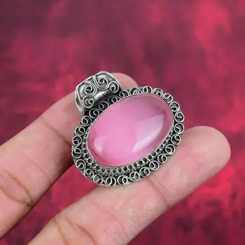 Подвеска из розового кошачьего глаза, серебряная подвеска 925 пробы, подвеска ручной работы с драгоценными камнями на День памяти 1.50 Inches розовый
