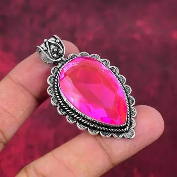 Подвеска из розового кунцита, 925 пробы, серебряная подвеска, подвеска с драгоценным камнем, подарок для нее, изящное ювелирное украшение ручной работы 2.20 Inches розовый