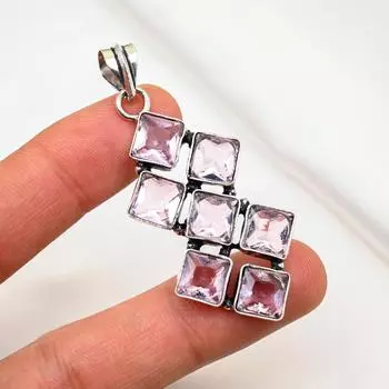 Подвеска из розового кунцита, подвеска из драгоценного камня ручной работы, подвеска из цельного серебра 925 пробы, старинные ювелирные изделия, для подарка на помолвку 1.96 Inches розовый