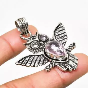 Подвеска из розового кунцита, покрытая серебром 925 пробы, ручная работа, 2,00 дюйма 2.00 розовый