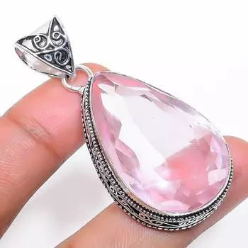 Подвеска из розового кунцита ручной работы из стерлингового серебра 925 пробы 2,17 дюйма z6d34