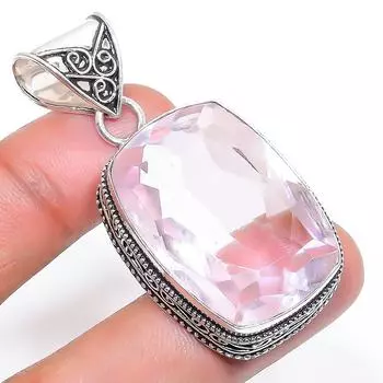 Подвеска из розового кунцита ручной работы из стерлингового серебра 925 пробы 1,97 дюйма y4K10