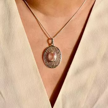 Подвеска из розового кварца, эффектное ожерелье, подвеска ручной работы из стерлингового серебра 925 пробы для женщин M розовый