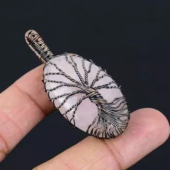 Подвеска из розового кварца «Древо жизни» Подвеска из розового кварца с драгоценным камнем Медная проволока Подвеска Подвеска ручной работы Подарок для нее Ювелирные изделия из розового кварца розовый