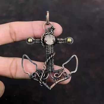 Подвеска из розового кварца, подвеска из медной проволоки, совершенно новая, ювелирная подвеска в виде якоря, медная бижутерия ручной работы, подвеска из настоящего драгоценного камня, свадебный подарок