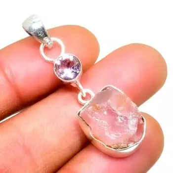 Подвеска из розового кварца с грубым розовым кунцитом 925 пробы, посеребренная, 1,51 дюйма 1.51 розовый