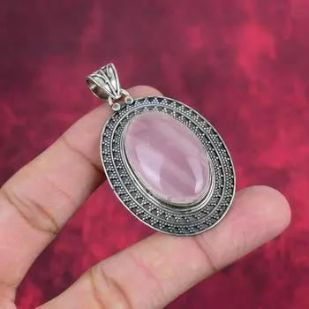 Подвеска из розового кварца, серебряная подвеска 925 пробы, подвеска-цепочка с драгоценными камнями ручной работы, потрясающий подарок-ювелирное изделие для нее 2.32 Inches розовый