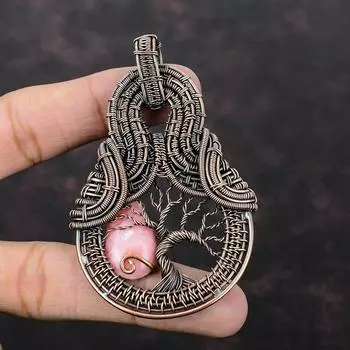 Подвеска из розового опала «Дерево жизни», обернутая медной проволокой, подвеска из розового опала, драгоценный камень, ручная работа, новейший дизайн, подвеска из меди, ювелирные изделия для подарка