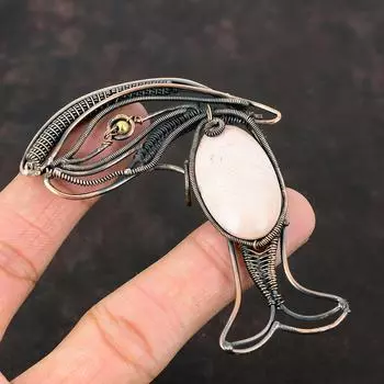 Подвеска из розового опала, подвеска из медной проволоки, подвеска ручной работы, ювелирные изделия из драгоценных камней, подвеска в виде рыбы, подарок для нее, красивые медные украшения