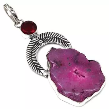 Подвеска из розового среза друзового драгоценного камня, серебряное украшение ручной работы 2,75 дюйма