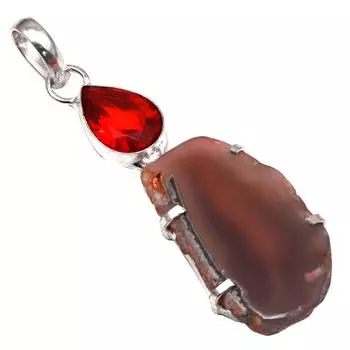 Подвеска из розового среза друзового драгоценного камня, серебряное украшение ручной работы 2,75 дюйма