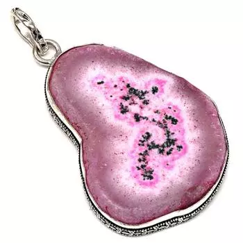 Подвеска из розового среза друзового драгоценного камня, серебряное украшение ручной работы 2,75 дюйма