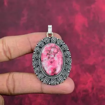 Подвеска из розового тулита, ювелирное изделие из цельного серебра 925 пробы с драгоценными камнями, подвеска ручной работы, на День благодарения 2.24 Inches розовый