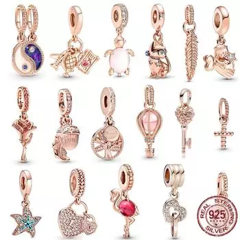 Подвеска из розового золота, подвеска в подарок, стерлинговое серебро 925 пробы, висячая бусина, подходит для оригинального модного браслета, ожерелье, ювелирные изделия для женщин белый