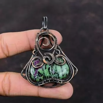 Подвеска из рубина и цоизита, подвеска из медной проволоки, свадебное украшение, подвеска из настоящего драгоценного камня, медная бижутерия, подвеска ручной работы, подарок на особый случай