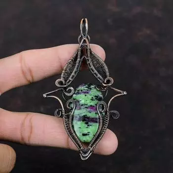 Подвеска из рубина и цоизита, подвеска из медной проволоки, ювелирное изделие ручной работы, подвеска из натурального драгоценного камня, подарок для нее, медное ювелирное изделие, новейший дизайн подвески