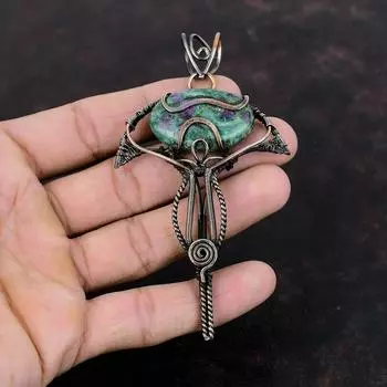 Подвеска из рубина и фуксита, подвеска из медной проволоки, подвеска из настоящего драгоценного камня, изящное медное ювелирное украшение, подарок для нее, ювелирные изделия ручной работы из проволоки