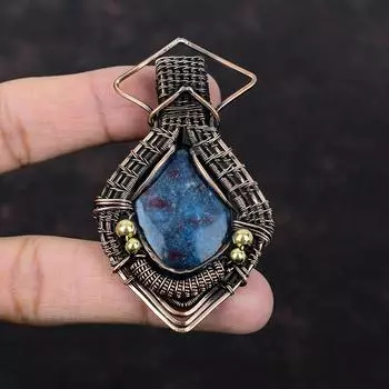 Подвеска из рубина в синем кианите, подвеска из медной проволоки, ювелирное изделие ручной работы, подвеска из драгоценного камня, медное ювелирное изделие, подарок для него, уникальный дизайнерский кулон