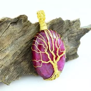 Подвеска из рубинового драгоценного камня, ожерелье из стерлингового серебра в форме дерева