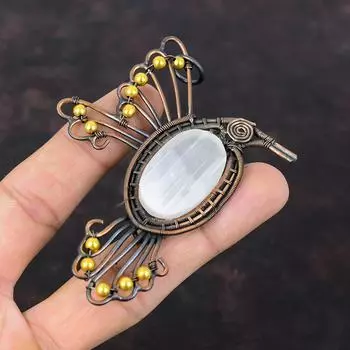 Подвеска из селенита друзы, подвеска из медной проволоки, настоящие драгоценные камни, подвеска ручной работы, подвеска в виде птицы, подарок для нее, изящные медные украшения