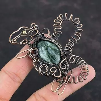Подвеска из серафинита, обернутая медной проволокой, ювелирные изделия из драгоценного камня серафинита, чудесная подвеска в виде кролика, медные украшения ручной работы, подарки для жены