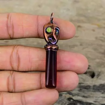 Подвеска из сердолика, гальванопластическая медная подвеска, ручная работа, подвеска из зеленого турмалина, гальванопластическая бижутерия, подвеска из настоящего драгоценного камня, подарок для мамы