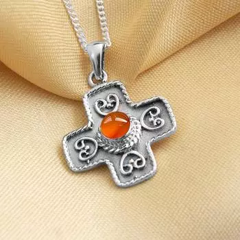 Подвеска из сердолика с цепочкой из чистого серебра 925 пробы, ручная работа, лечебный хрустальный кулон C512 оранжевый