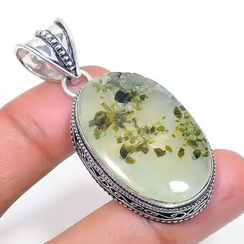 Подвеска из серебра 925 пробы Moss Prehnite, ручная работа, 1,97 дюйма K0f04