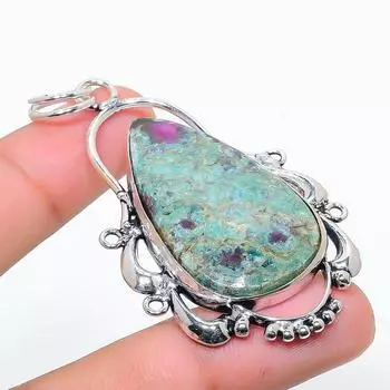 Подвеска из серебра 925 пробы Ruby Fuchsite, созданная вручную в лаборатории, 2,76 дюйма, S9u11