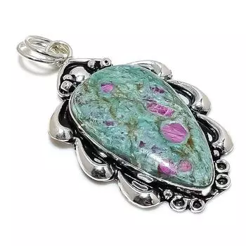 Подвеска из серебра 925 пробы Ruby Fuchsite, созданная вручную в лаборатории, 2,64 дюйма T4F73