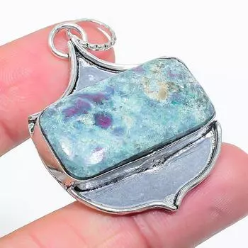 Подвеска из серебра 925 пробы Ruby Fuchsite, созданная в лаборатории вручную, 2,05 дюйма v3Q03