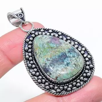 Подвеска из серебра 925 пробы Ruby Fuchsite, созданная в лаборатории вручную, 2,44 дюйма, d7o77