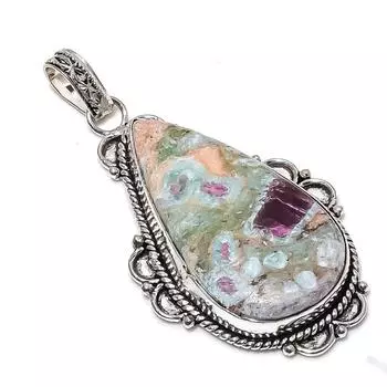 Подвеска из серебра 925 пробы Ruby Fuchsite, созданная в лаборатории вручную, 2,48 дюйма, w6V44