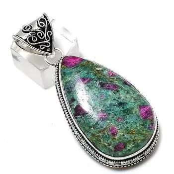 Подвеска из серебра 925 пробы Ruby Fuchsite, созданная вручную в лаборатории, 2,36 дюйма, p3Q37
