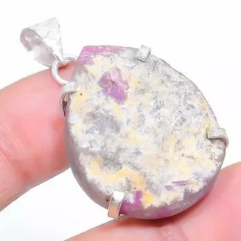 Подвеска из серебра 925 пробы Ruby Fuchsite, созданная вручную в лаборатории, 1,69 дюйма E8U79