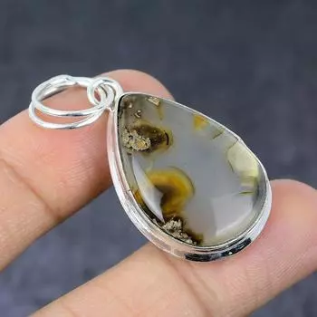 Подвеска из серебра 925 пробы с агатом Монтана, драгоценным камнем, 1,97 дюйма, S0r56