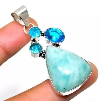 Подвеска из серебра 925 пробы с амазонитовым голубым топазом 2,08 дюйма 2.08 синий