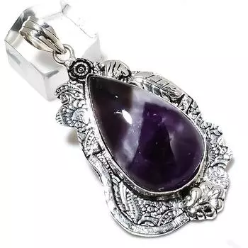 Подвеска из серебра 925 пробы с аметистом и шевронным камнем, ручная работа, 2,56 дюйма, W5l05