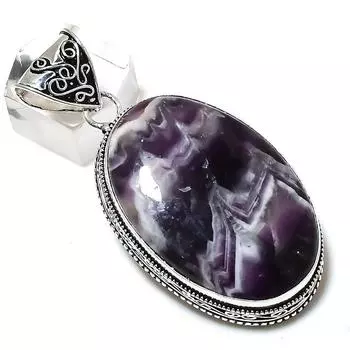 Подвеска из серебра 925 пробы с аметистом и шевронным камнем, ручная работа, 2,44 дюйма, J5g08