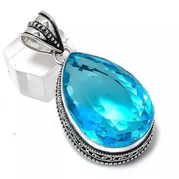 Подвеска из серебра 925 пробы с этническим швейцарским голубым топазом 2,01 дюйма L4d41