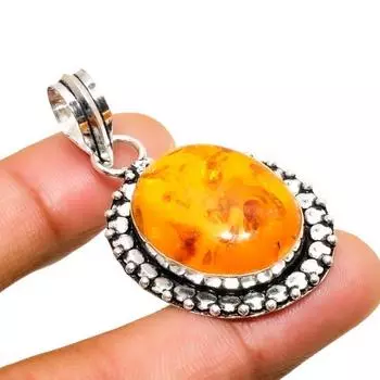 Подвеска из серебра 925 пробы с балтийским янтарем ручной работы, 1,70 дюйма 1.70 оранжевый