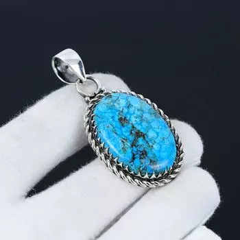 Подвеска из серебра 925 пробы с бирюзовым камнем, натуральная тибетская бирюза, праздничный подарок для нее, ювелирные изделия для особых случаев 1.96 синий