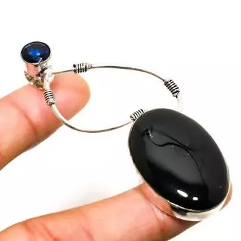 Подвеска из серебра 925 пробы с черным ониксом и голубым топазом 2,46 дюйма 2.46 чёрный